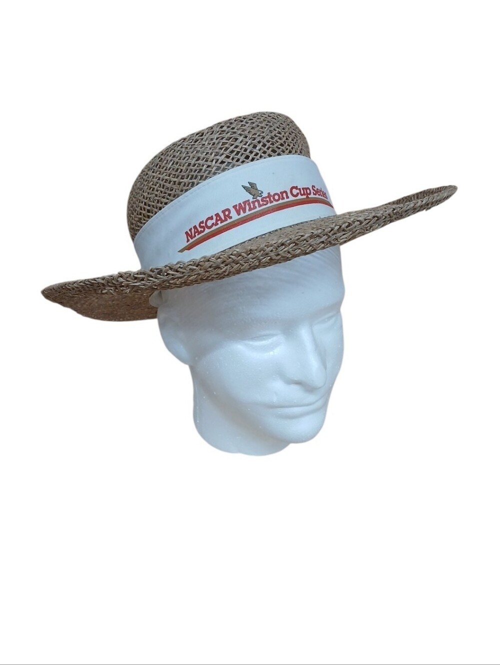 Vintage Nascar Winston Cup Series Straw Boater Hat - Natural with White Band